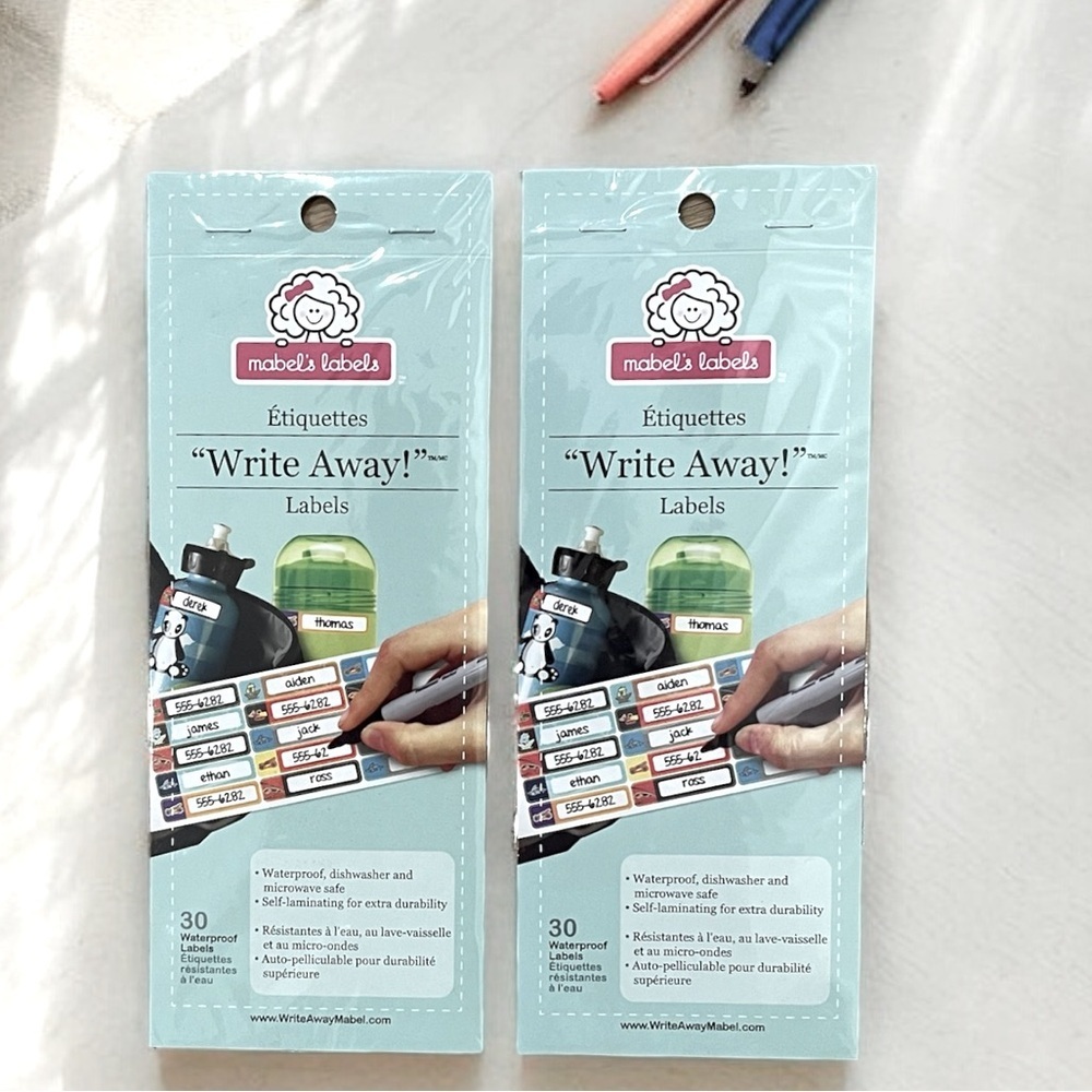 NWT MABEL'S LABELS 60 Write Away Labels Waterproof 2 packs of 30 Blue